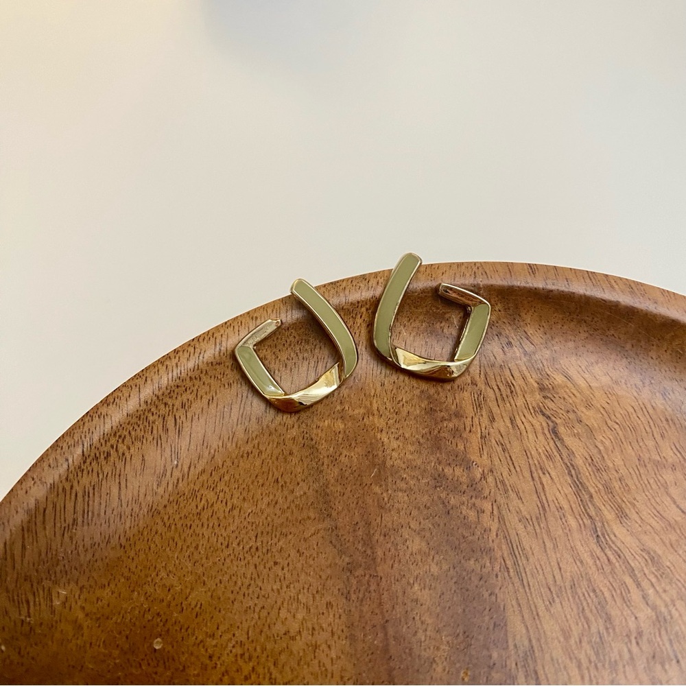 4/$15 Gold Sage Green U Shaped Earrings